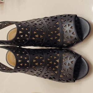 New Michael black leather block heel sandal.